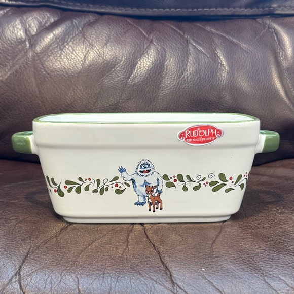 Rudolph the Red-Nosed Reindeer Ceramic Christmas Loaf Pan - Santa Bumble - Picture 1 of 9